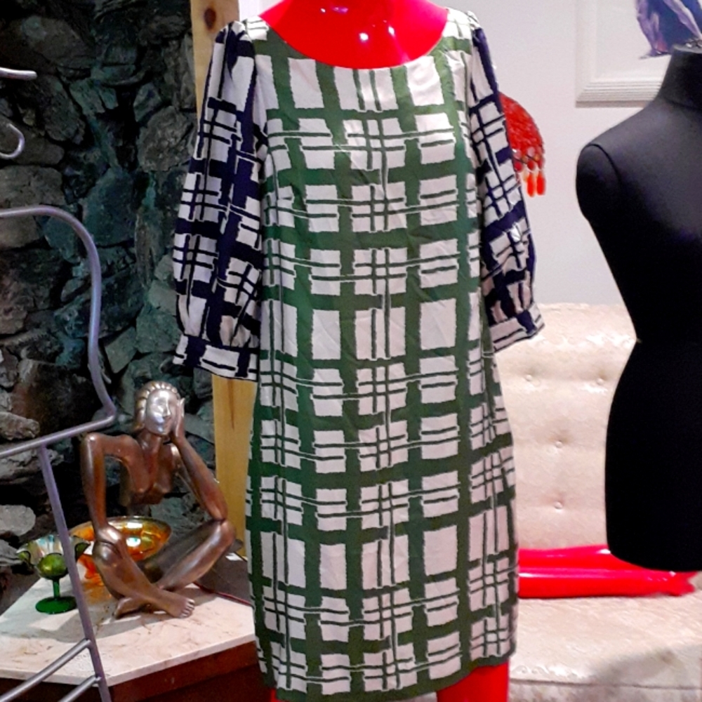 Anthropology Plaid Silk Shift Dress